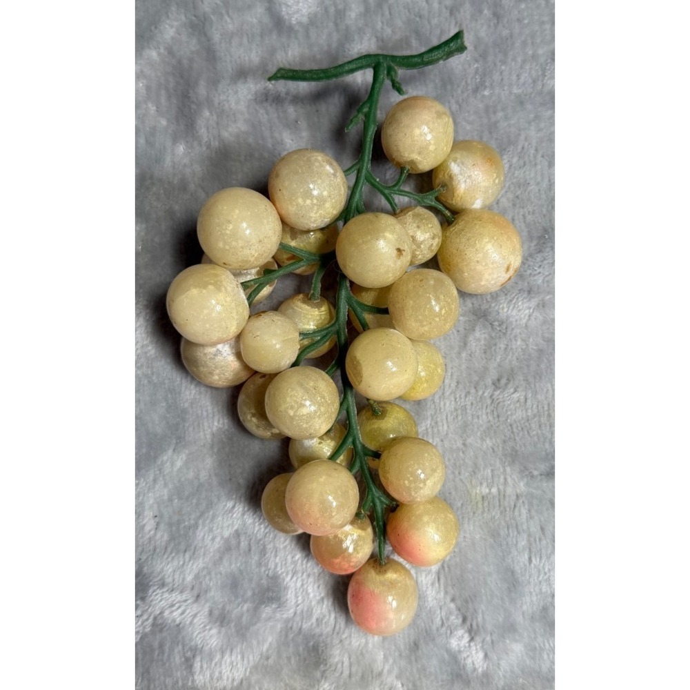 Vintage Stone Fruit Grape Cluster Yellow Orange Alabaster Plastic Stem Italian